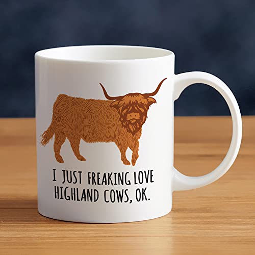 LOZACHE Highland Cow Coffee Mug, 11oz Highland Cattle Ceramic Mug Tea Milk Cup, Funny Gag Gift Ideas White Elephant for Adults Men Women Friends Cow Lovers (Highland Cow) - Highland Cow