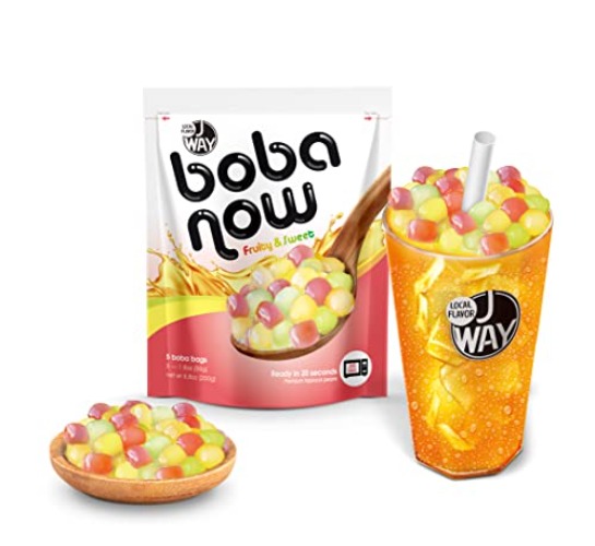 J WAY BOBA NOW Authentic Instant Tapioca Boba Pearls for Milk Tea, Smoothies and Desserts, Tropical Fruit Flavor (Ready in Just 20 Seconds) - 5 Servings - 5 Count (Pack of 1) - Tropical Fruit