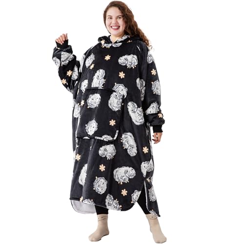 Winthome Wearable Blanket Hoodie Double Thick Cozy Sweatshirt for Adults Men Women, Super Soft Fuzzy Plush Hooded Sherpa Lounging Pullover Warm Wife Gift - Little Sheep - X-Large