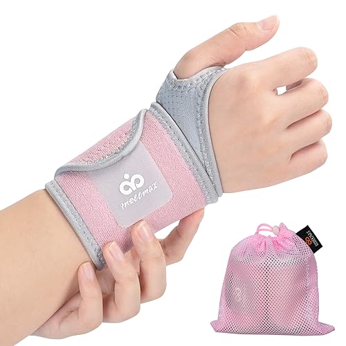 INDEEMAX 2 Pack Copper Carpal Tunnel Wrist brace, Compression Wrist Band Wraps for Sprained Wrist, Arthritis, Tendonitis, Adjustable Wrist Support for Men and Women Both Hands - Pink
