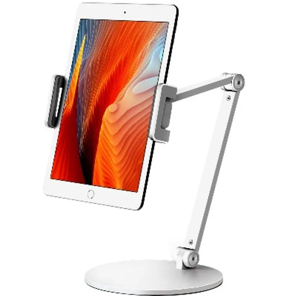 Viozon Tablet Stand Holder Mount, Rotate 360 Degrees of Flexible, Height and Angle Adjustable, High-Grade Aluminium Alloy Long Arm Compatible with 4.5-13 Mobile Phone and Tablet, iPhone, iPad(White)