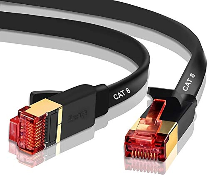 IBRA CAT8/CAT7 Ethernet Gigabit Lan network cable (RJ45) SSTP 40Gbps 2000Mhz - Flat Black 10M - 10M - CAT8-Black