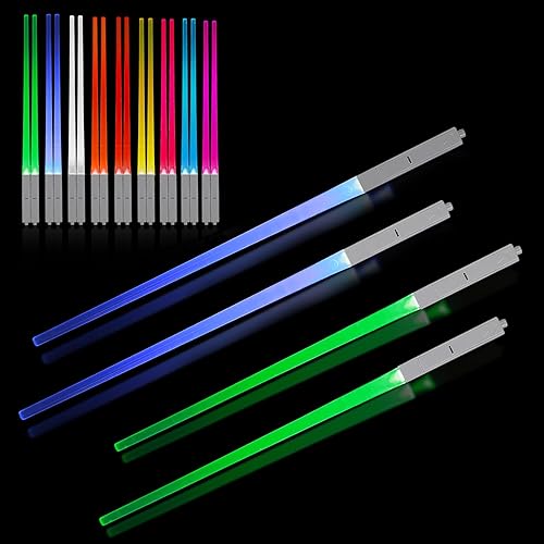 2 Pairs Lightsaber Chopsticks, LED Light Up Chopsticks, Light Chopsticks 9 Color Modes, Light LED Lightsaber, BPA Free and Dishwasher Safe for Kitchen Dinner Party Sushi Cutlery