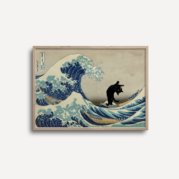 KatzenPoster Die große Welle Katze Berühmtes Gemälde mit Katzen Lustiges Druck Vintage Katzen Bilder
