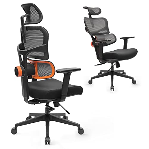 Newtral Ergonomischer Bürostuhl - Schreibtischstuhl mit hoher Rückenlehne mit einzigartiger Verstellbarer Lordosenstütze, Verstellbarer Rückenlehne und Sitztiefe, Neigungsfunktion, Kopfstütze - Nt001