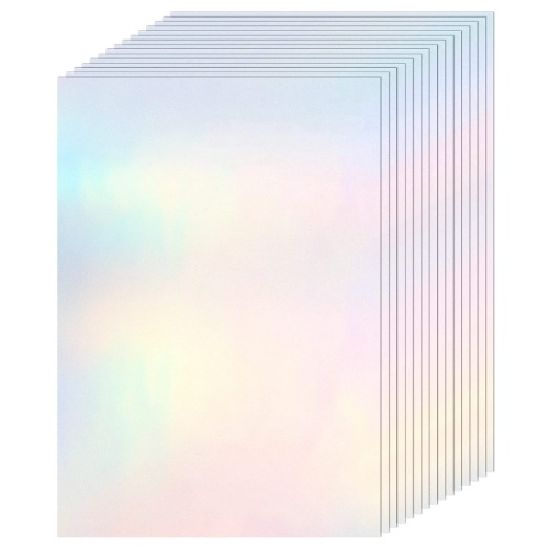 36 Sheets Holographic Sticker Paper Clear A4 Vinyl Sticker Paper Self Adhesive Waterproof Transparent Film Gem Spot Rainbow Star Bow Heart Snow Patterns, 11.7 x 8.3 Inch (Colorful) - Colorful