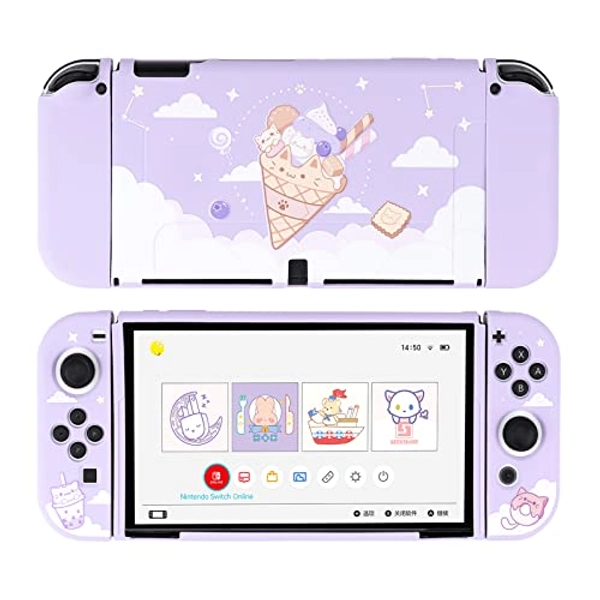 GeekShare Protective Case for Switch OLED Model, Soft TPU Slim Case Cover Compatible with Nintendo Switch OLED Console and Joy-Con (Ice Cream Cat)