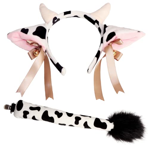 Tequise Cow Ears and Tail Set- Cow Cosplay Accessories-Cow Horns Headband and Tail Costume Set