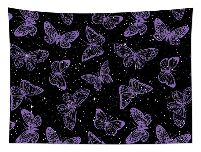 HVEST Purple Butterfly Tapestry Wall Hanging Butterfly on Black and White Galaxy Space Tapestry for Bedroom,Nature Landscape Wall Tapestry for Room Dorm Living Room Wall Decor,36L X 48W inches - 36.00" x 48.00" - Purple