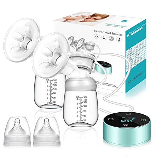 PiAEK Breast Pump, Electric Breastfeeding Pump 3 Modes 10 Levels Dual Rechargeable Nursing Double Breast Milk Pump Massage with Touchscreen LED BPA Free - Blue