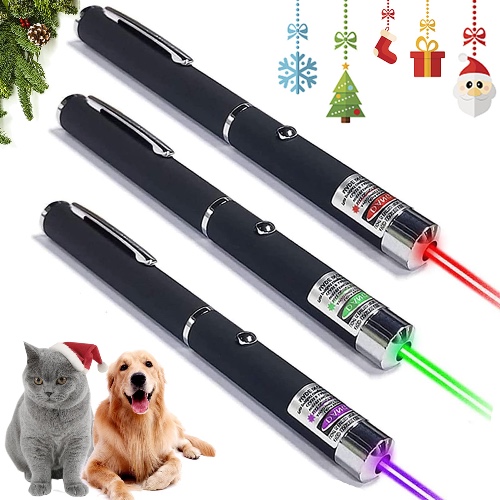 JMMTAAG 3 PCS Green Red Violet Long Range Dot Clicker Toy Pen for Indoor Interactive Teaching, Cat Toys Pointer, Puppy Kitten Lazer Toy, Bright Clicker for Dog Cat Training Exercise
