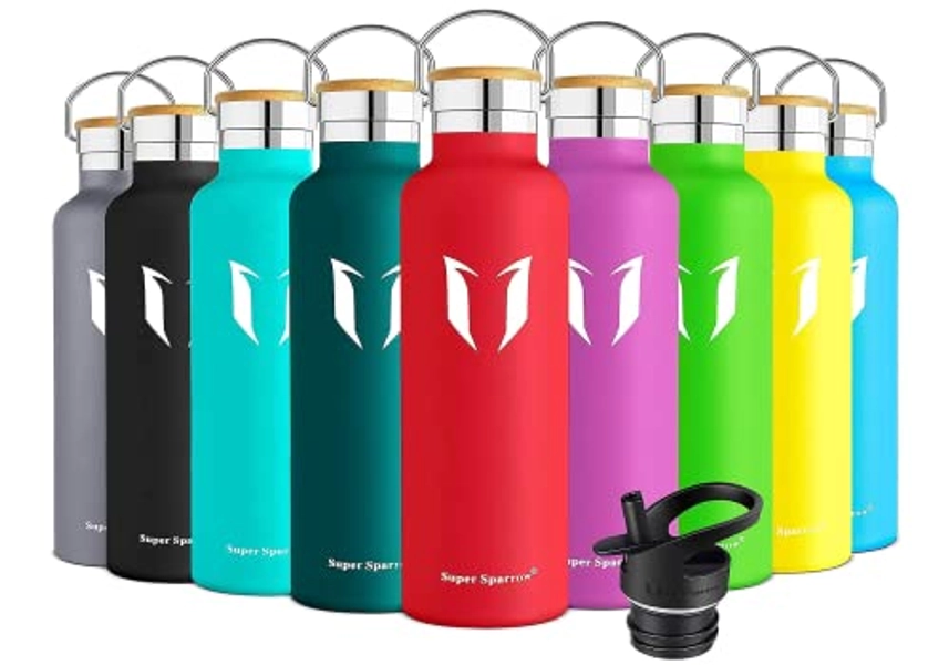 Super Sparrow Stainless Steel Water Bottle - 350ml / 500ml / 620ml / 750ml / 1000ml - Vacuum Insulated Metal Water Bottle - Standard Mouth Flask - BPA Free - Straw Water Bottle for Work, Gym, Travel, Sports