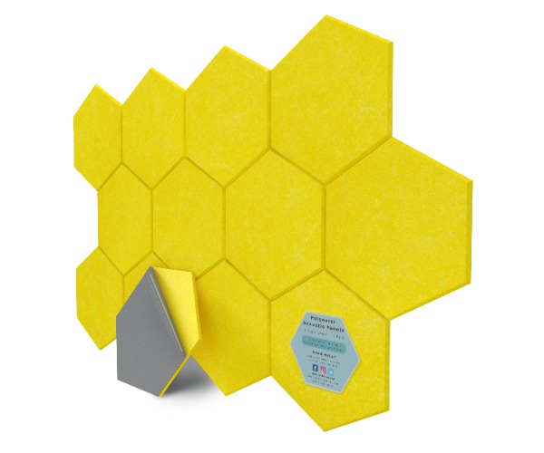 Hexagon Polyester Acoustic Panels - 12 Pack | Eco-Friendly Sound Absorption | Easy Peel & Stick Installation - Yellow