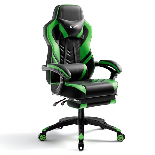 POWERSTONE Gaming Chair Video Game Chair with Footrest and Lumbar Support Racing Style PU Leather Computer Chair Ergonomic Adjustable Swivel Task Chair Green - Green