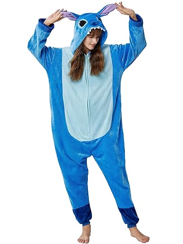 QSTYLE Adult Animal Onesie Halloween Costume,One Piece Cosplay Suit for Women and Men - Medium - Blue-a
