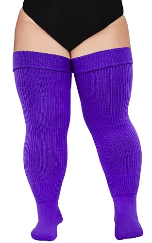 Plus Size Womens Thigh High Socks for Thick Thighs- Extra Long & Thick Over the Knee Stockings- Leg Warmer Boot Socks - Violet Purple
