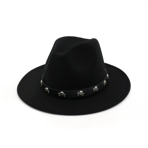 Skull Fedora Hat (Multiple Colours) - Black / 56to58cm