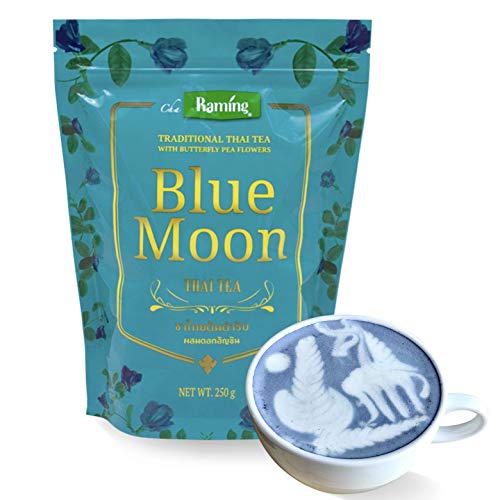 Raming Blue Moon Thai tea mix, loose leaf Assam & Butterfly pea flower, all natural, no dye, makes Thai iced tea, boba tea - Original Thailand, 250g (8.8 oz)