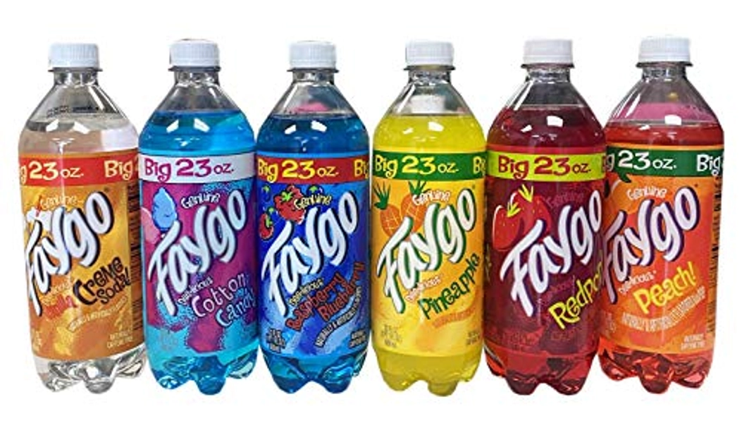 Faygo Variety 9.7 pounds, 6 Pack (1 Cotton Candy, 1 Blue Raspberry, 1 Red Pop, 1 Vanilla Cream, 1 Pineapple, 1 Peach) - 23 Fl Oz (Pack of 6)