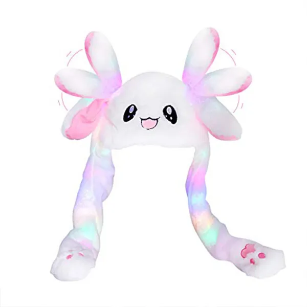 LED Bunny Hat Glowing Plush Moving Rabbit Hat Ear Moving Bunny Hat Cap for Women Girls, Cosplay Christmas Hat - White
