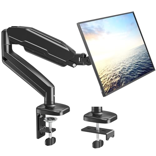 MOUNT PRO Single Monitor Desk Mount - Articulating Gas Spring Arm, Removable VESA Stand with Clamp and Grommet Base Fits 13 to 32 Inch LCD Computer Monitors, 75x75, 100x100 - Black