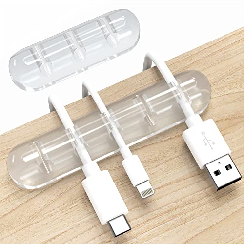 INCHOR Cord Organizer, Clear Cable Clips Cable Management, Cable Organizers USB Cable Holder Wire Organizer Cord Clips, 2 Packs Cord Holder for Desk Car Home and Office (5, 3 Slots) - transparent