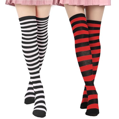 thigh high socks Black-white & red-black pairs