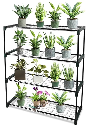 DIVCHI 4-Tier Garden Storage Shelves | Shelving Unit | Greenhouse Shelf | Shed Rack | Plant Racks | Garage Racking | Green House Staging - Easy No Tool Assembly (Pack Of 1) (Flower Pots Not Included) - Pack Of 1