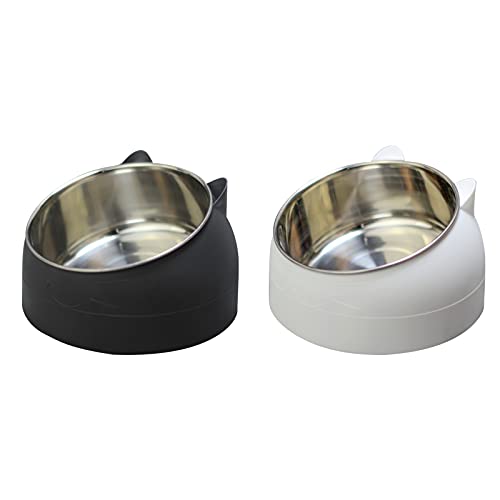 Stainless Steel Pet Cat Bowl, Cat Food Bowl, Cat Feeding Bowl, Cat Water Bowl 2 Pack (400ml,black+white)