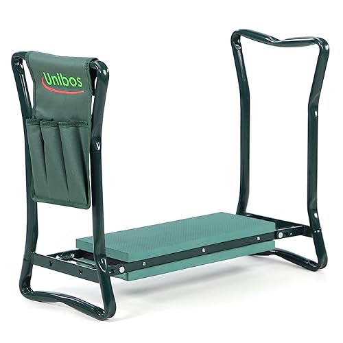 Unibos Heavy Duty Garden Kneeler Seat with Handles & Tools Bag - Multi-Use Foldable EVA Foam Padded Garden Kneeler - Lightweight Kneeling Stool for Gardening - Portable Garden Kneeler Seat