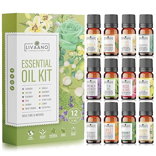 LIVAANO Essential Oils Set – 100% Pure Aromatherapy Oils for Diffusers for Home, Massage & Relaxation | Lavender, Tea Tree, Eucalyptus, & More | Gift Set for Women & Men - Best Seller - 5 ml (Pack of 1)