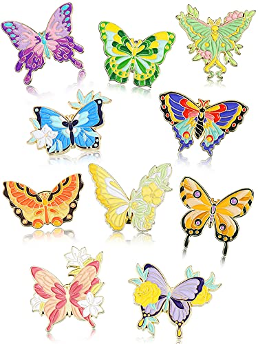 10 Pieces Butterfly Enamel Pins Set Cute Enamel Backpacks Pins Cool Horror Enamel Lapel Pins Brooches Enamel Butterfly Pins Lapel Pins for Steampunk Badge Jewelry for Women - Classic Style