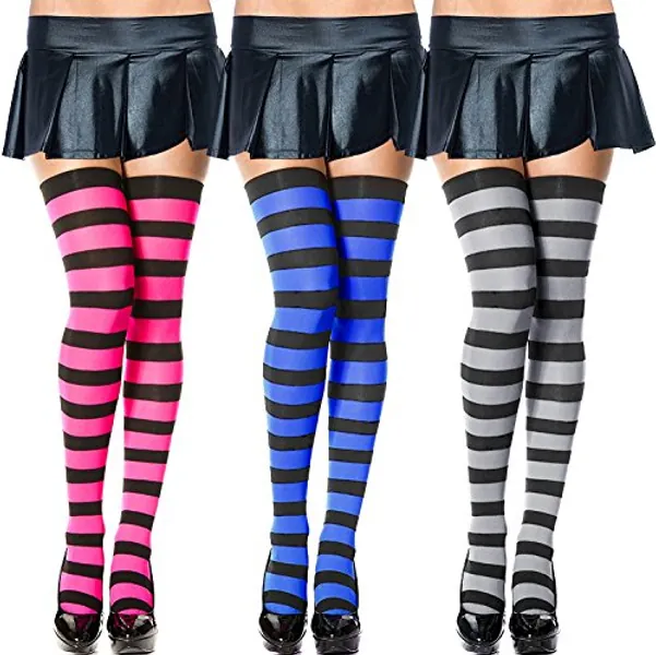 Chalier Apparel Womens Thigh High Socks Cotton Striped Over the Knee Socks Long Knee High Socks for Women - Blue