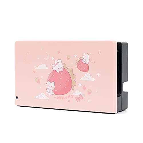 GeekShare Anti Scratch Switch Dock Cover- Hard Faceplate Sleeve Pad for Switch Dock- DIY Replacement Shell Compatible with Nintendo Switch Dock(Strawberry Rabbit)