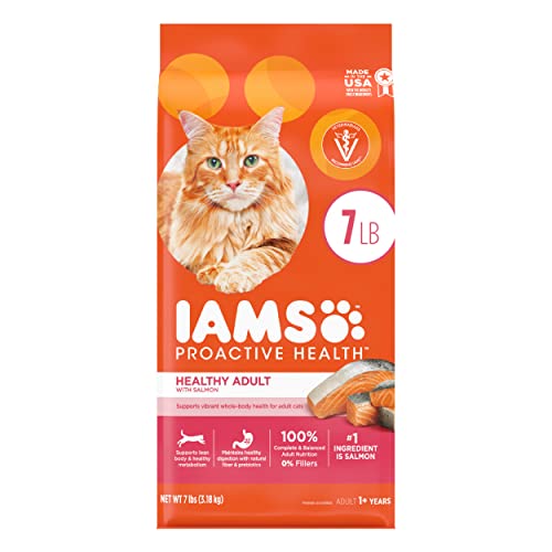 IAMS PROACTIVE HEALTH Adult Healthy Dry Cat Food with Salmon Cat Kibble, 7 lb. Bag - Dry Food - Salmon - 7 Pound (Pack of 1)