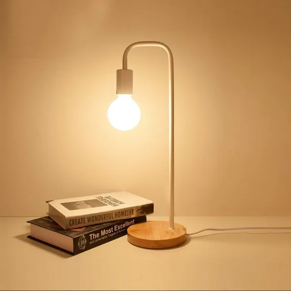 Curved Metal Desk Lamp - White / US Plug