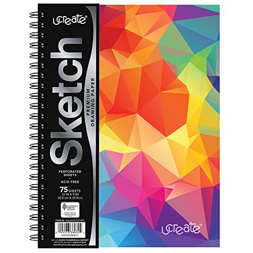 UCreate Fashion Poly Cover Sketch Book Kaleidoscope Design, 9" x 12", Multi-Color 75 Sheets - Book - Kaleidoscope; 9" x 12"