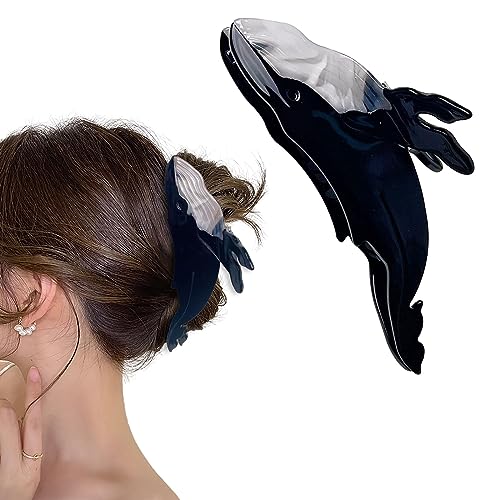Whale Hair Clips, Animal Acetate Cute Claw Clips, Big Claw Clips for Hair Jaw Barrettes, Cute Hair Clips Hair Accessories for Women Girl (Black) - Black