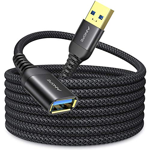 AINOPE 2 Pack 10FT+10FT USB 3.0 Extension Cable Type A Male to Female Extension Cord Braided Material Fast Data Transfer Compatible with USB Keyboard,Mouse,Flash Drive, Hard Drive-Black - 10FT+10FT - Black