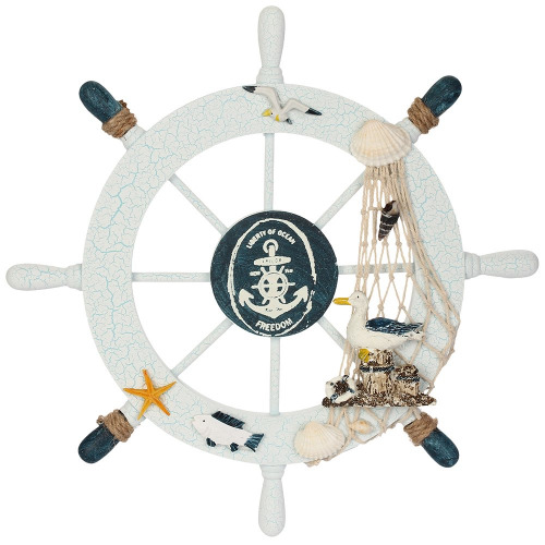 Rienar Nautical Beach Wooden Boat Ship Steering Wheel Fishing Net Shell Home Wall Decor (Seabird) - Sea Bird