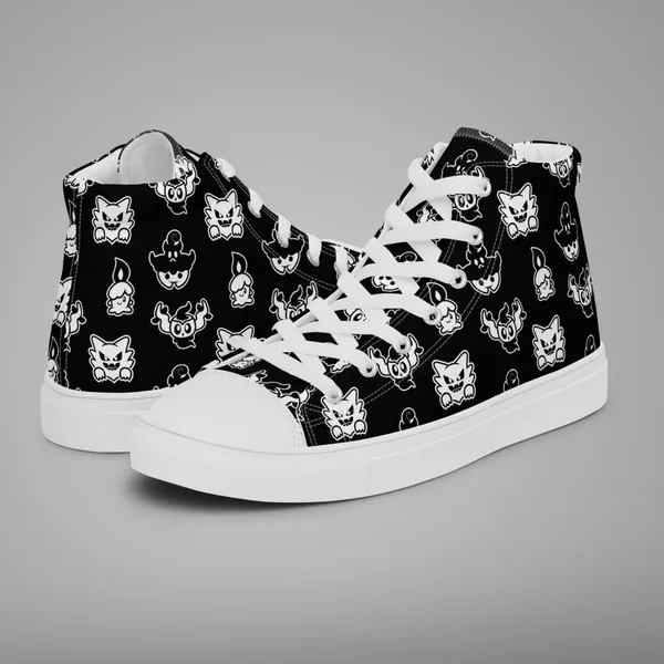 Ghost Type Shoes - High Top Canvas, Sneakers, Trainers, Skater, Women, Video, Game, Gaming, Japan, Halloween, Spooky, Pastel, Goth, Black