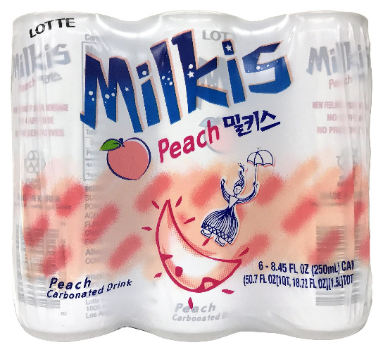 LOTTE Milkis Soda Beverage, Peach, 8.45 Fl Oz (Pack of 6) - Peach Drink