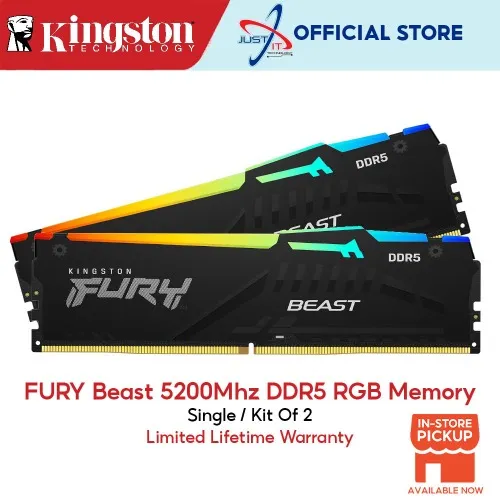 Kingston Fury Beast RGB 32GB (2 x 16GB) DDR5 5200MHz CL40 Gaming DIMM RAM