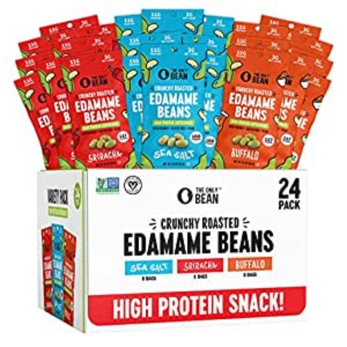 The Only Bean Crunchy Roasted Edamame - Healthy Snacks for Adults and Kids (Variety Pack), Low Calorie & Carb Keto Snack Food, Vegan Gluten Free High Protein Snacks (11g), Office Snack, 0.9oz 24 pack - # Variety (Sea Salt, Sriracha, Buffalo)
