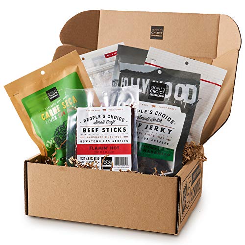 People's Choice Beef Jerky - Jerky Box - Some Like It Hot - Unique Gift for Men - Protein Snacks Military Care Package - Mens Gifts for Christmas - Meat Snack Sampler Gift Basket - 6 Bags - Some Like it Hot