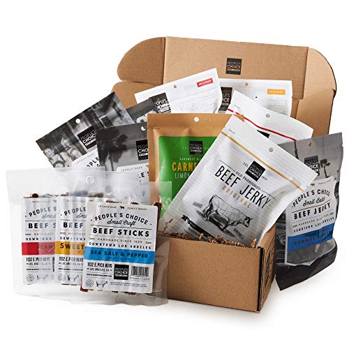 People's Choice Beef Jerky - Jerky Box - One of Everything - Gift for Dad - Protein Snacks Military Care Package - Husband Christmas Gifts - Meat Snack Sampler Gift Basket - 12 Bags - One of Everything