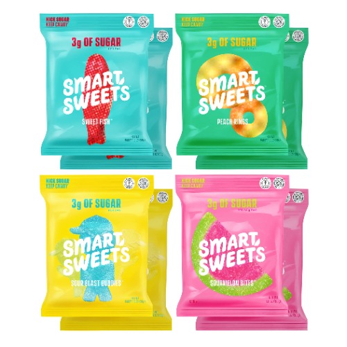 SmartSweets Variety Pack, Candy With Low Sugar & Calorie, Healthy Snacks For Kids & Adults - Sweet Fish, Sourmelon Bites, Peach Rings, Sour Blast Buddies, 1.8oz (Pack of 8) - Core 4 Variety Pack