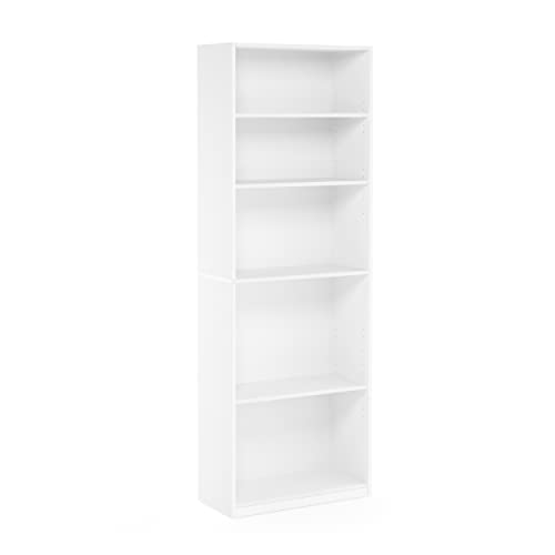 FURINNO JAYA Simply Home 5-Shelf Bookcase, 5-Tier, White - White - 5-Tier
