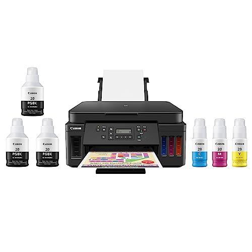 Canon PIXMA G6020 All-in-One Supertank Wireless (Megatank) Printer, Copier and Scan with Mobile Printing, Black, Works with Alexa - G6020- Wireless High Volume Business Printer (3-in-1)