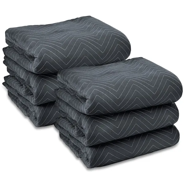 Sure-Max 6 Moving & Packing Blankets - Ultra Thick Pro - 72" x 40" - Professional Quilted Shipping Furniture Pads Black - 6